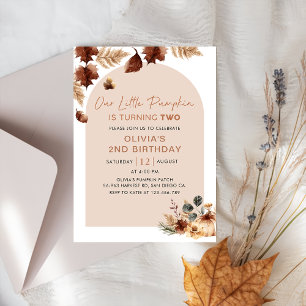 Boho Floral Autumn Pumpkin 2nd Birthday Invitation