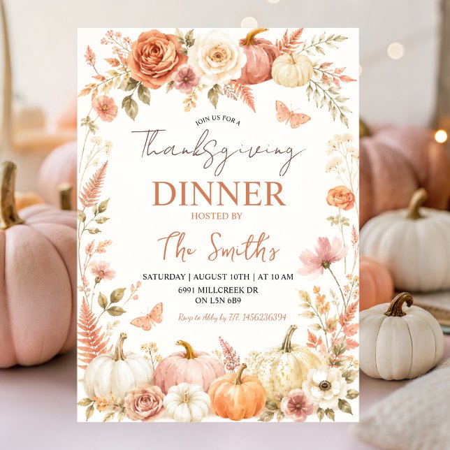 Boho Floral Autumn Thanksgiving Dinner Invite (Creator Uploaded)