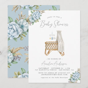Boho Floral Baby Boy Shower Invitation