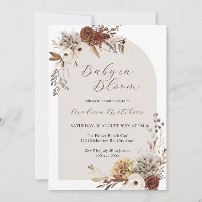Boho Floral Baby in Bloom Baby Shower Invitation (Front)