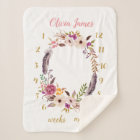 Boho Floral Baby Milestone Monthly Sherpa Blanket