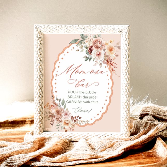 Boho Floral Baby Shower Mom-osa Bar Poster (Creator Uploaded)