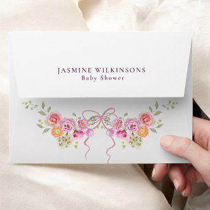 Boho Floral Baby Shower Pink Orange Envelope