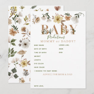 Boho Floral Baby Shower Predictions & Advice Card
