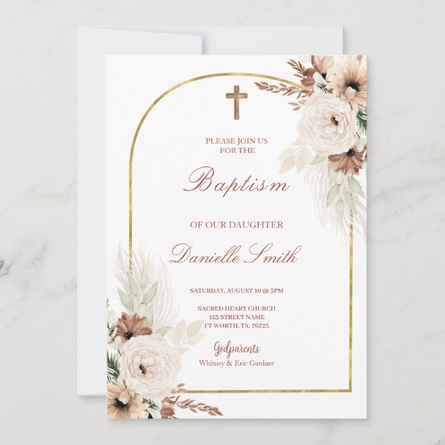 Boho Floral Baptism Invitation (Front)