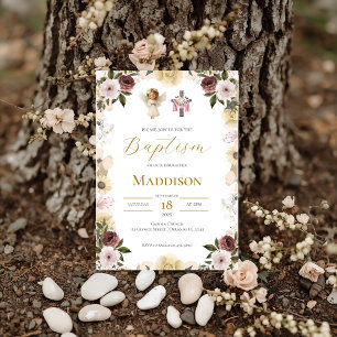 Boho Floral Baptism Invitation