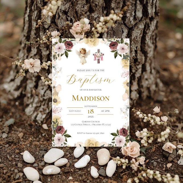 Boho Floral Baptism Invitation (Creator Uploaded)