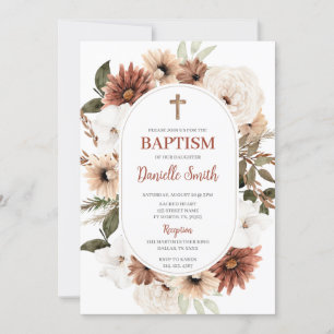 Boho Floral Baptism Invitation