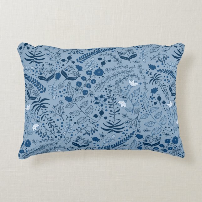 Boho Floral | Beautiful Classic Blue Accent Pillow (Front)