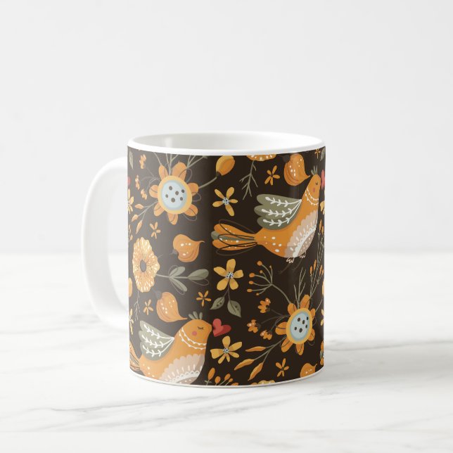 Boho Floral Birds Garden Pattern Coffee Mug (Front Left)