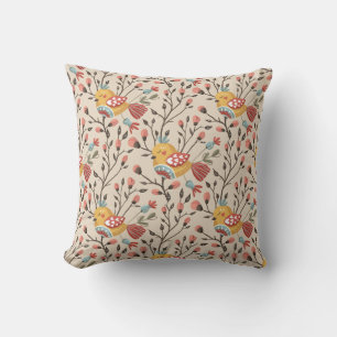 Boho Floral Birds Garden Pattern Throw Pillow