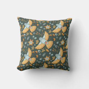 Boho Floral Birds Garden Pattern Throw Pillow
