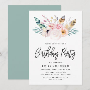 Boho Floral Birthday Party Invitation