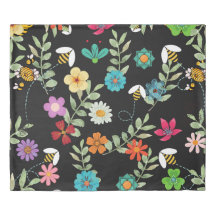 Boho Floral Black Background Pattern Bath Towel Se