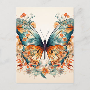 Boho Floral Blossom Butterfly Meadow Watercolor Announcement Postcard