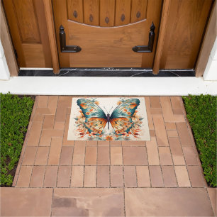 Boho Floral Blossom Butterfly Meadow Watercolor Doormat