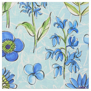 Boho Floral Blue Fabric