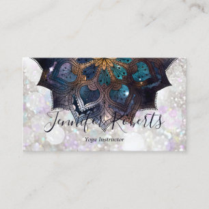 Boho Floral Blue Gold Mandala Chic Glitter Business Card
