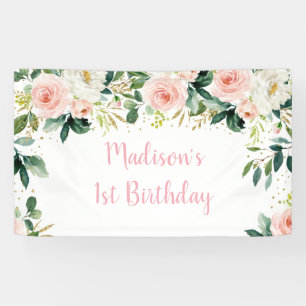 Boho Floral Blush Gold Birthday Banner
