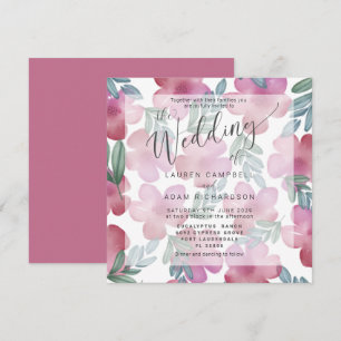 Boho Floral Blush Pink Watercolor Wedding Invite