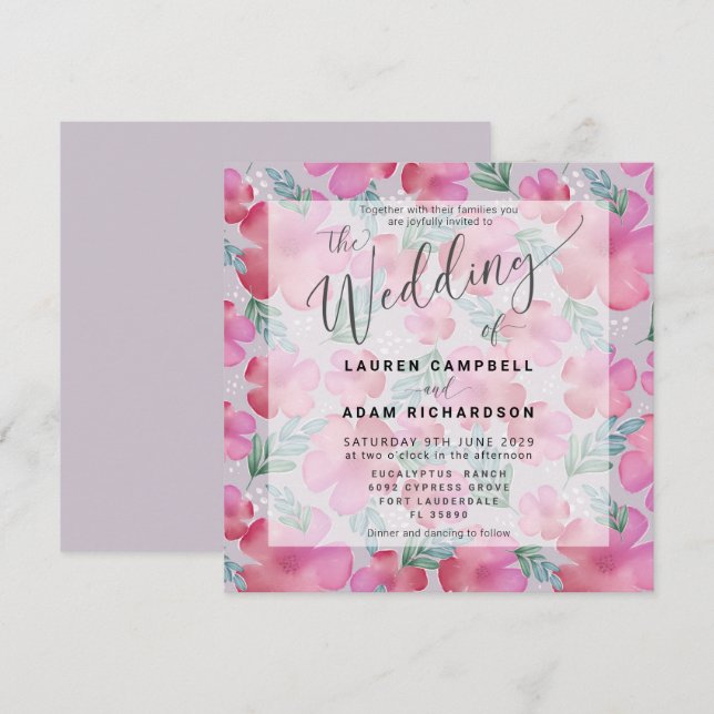 Boho Floral Blush Pink Watercolor Wedding Invite (Front/Back)