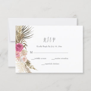 Boho Floral Blush Pink Wedding RSVP Card