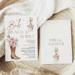 Boho Floral Boot Boot Brunch Bubble Bridal Shower Invitation<br><div class="desc">Boho Floral Boot Boot Brunch Bubble Bridal Shower Invitation 

Boots brunch and bubbly bridals shower invitation featuring a cowgirl boot,  champagne glass,  lovely blush floral arrangements,  modern calligraphy heading and faux gold dots.  This boots brunch and bubbly bridal shower invitation is in a bohemian style.</div>