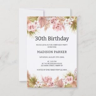 Boho Floral Border Bouquet Birthday Invitation