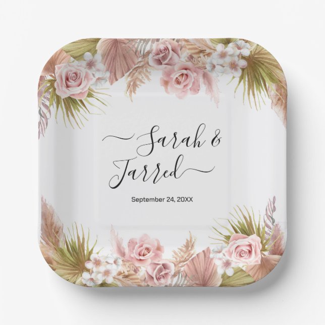 Boho Floral Border Paper Plate (Front)