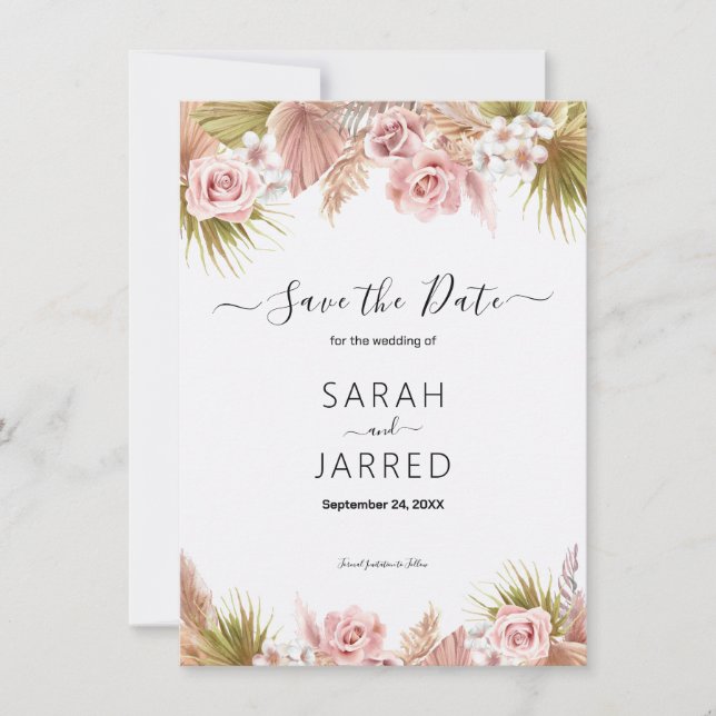 Boho Floral Border  Save The Date (Front)