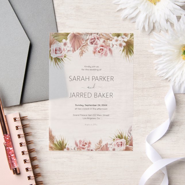 Boho Floral Border  Wedding Vellum Invitations (Wedding)
