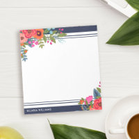 Boho Floral Bouquets - Navy Blue & White - Name