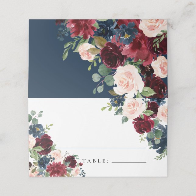 Boho Floral Bourgogne Blush Cartes de Place (Extérieur déplié)