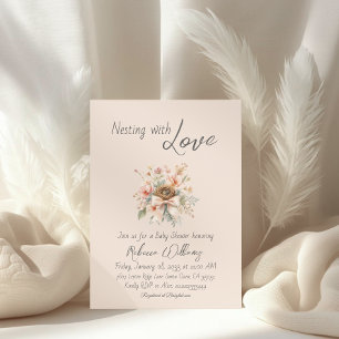 Boho Floral Bow Baby Shower Nesting Party Invitation