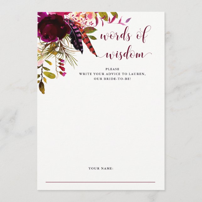 Boho Floral | Bridal Shower Advice Card (Front)