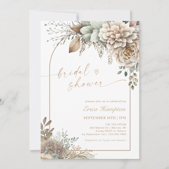Boho Floral Bridal Shower Invitation (Front)
