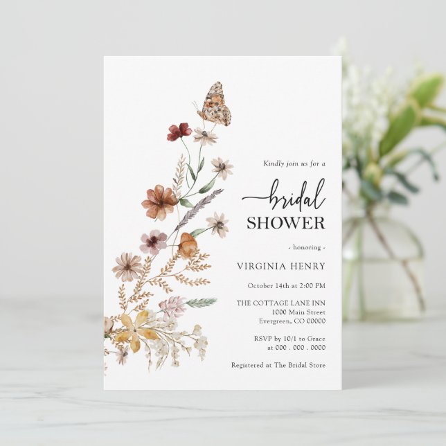 Boho Floral Bridal Shower Invitation (Standing Front)