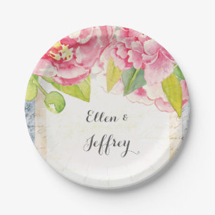 Boho Floral Bridal Shower or wedding with peonies Paper Plate