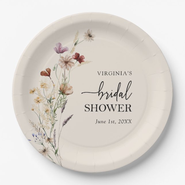 Boho Floral Bridal Shower Paper Plate (Front)