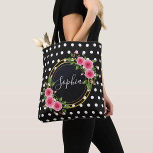 Boho floral Bridesmaid Personalized Black Tote Bag