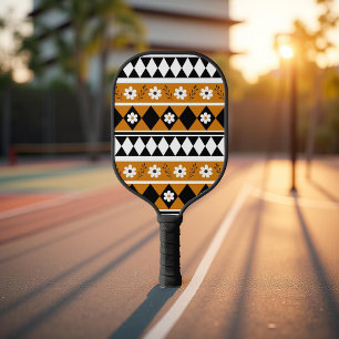 Boho Floral Brown & Black Botanical Spring Summer Pickleball Paddle