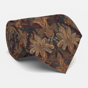 Boho Floral Brown Purple Bohemian Style Neck Tie