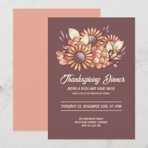 Boho floral Brown Thanksgiving Dinner Invitation