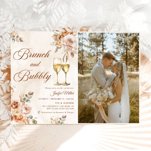 Boho Floral Brunch and Bubbly Bridal Shower Photo Invitation