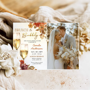 Boho Floral Brunch and Bubbly Bridal Shower Photo Invitation