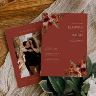 Boho Floral Bural Orange Faire-part de mariage