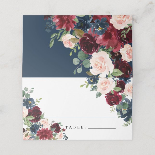 Boho Floral Burgundy Blush Place Cards (Outside Unfolded)
