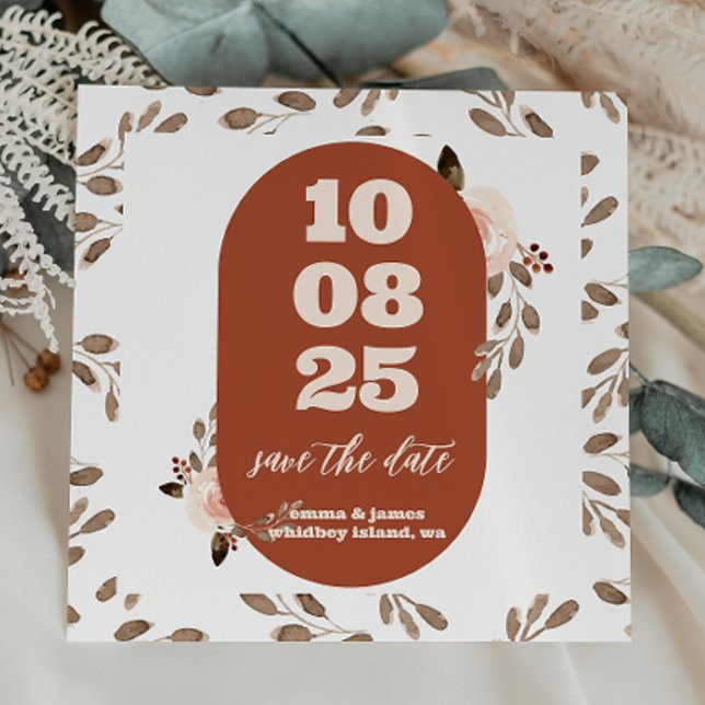 Boho Floral Burnt Orange Save the Date Card (Creator Uploaded)