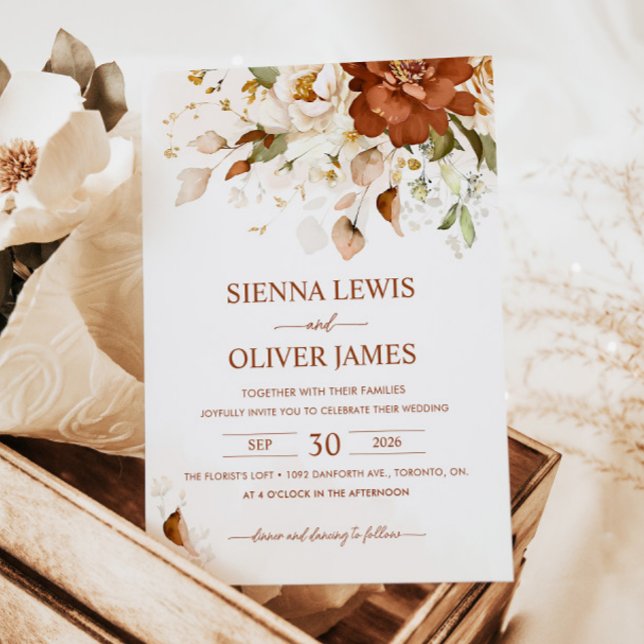 Boho Floral Burnt Orange Terracotta Wedding Invitation (Creator Uploaded)