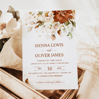 Boho Floral Burnt Orange Terracotta Wedding Invitation